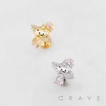 CUTTIE KITTY CAT FACE PLANET DROP DANGLE CZ THREADLESS (PUSH IN) 316L SURGICAL STEEL LABRET SET